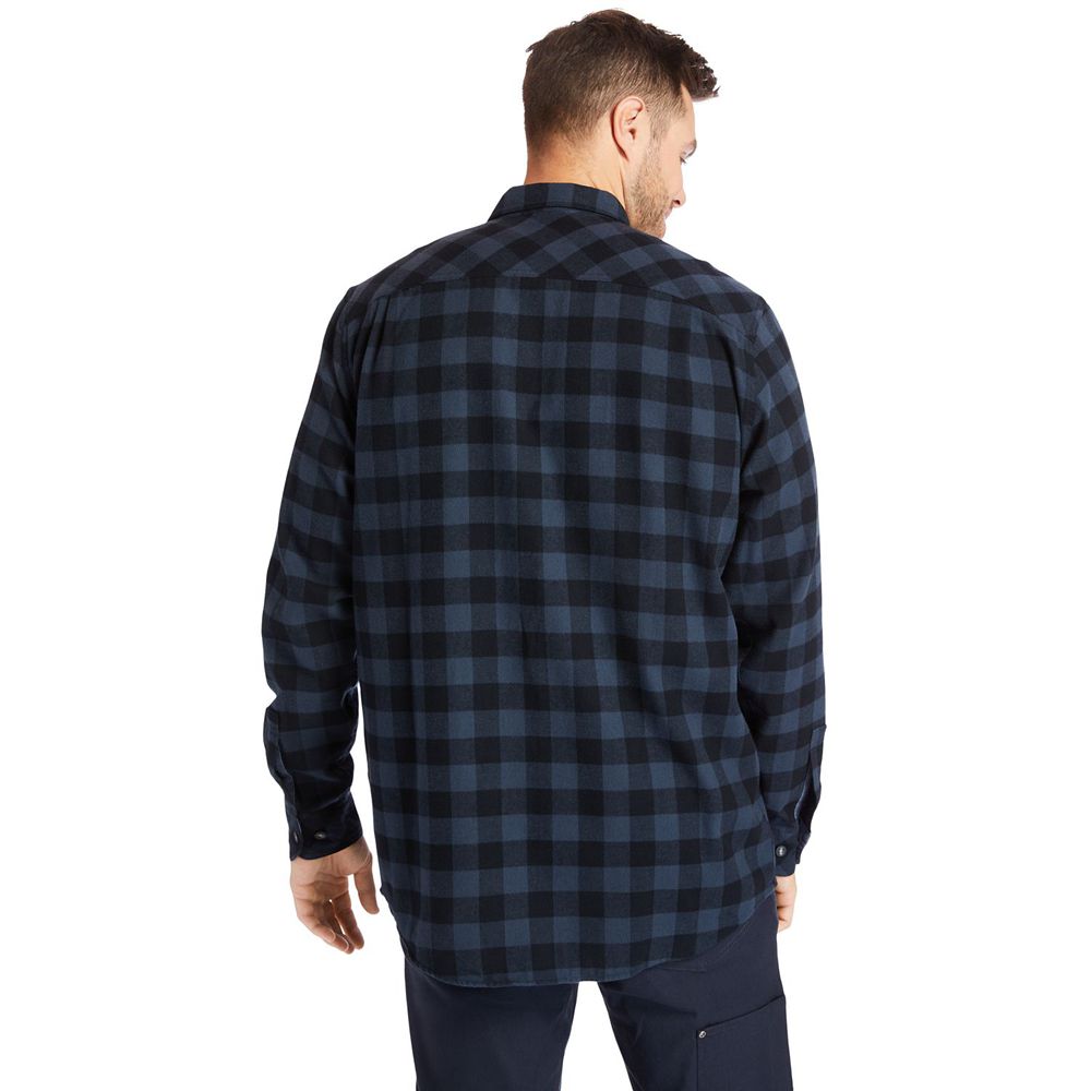 Timberland Mens Shirts PRO® Woodfort Mid-Weight Flex Flannel Work - Navy - India TL4239658